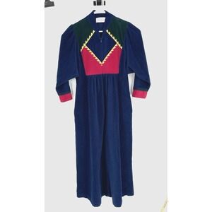 VTG Vanity Fair Petite Women Robe S Velour Color Block Zip Front Pocket Cozy